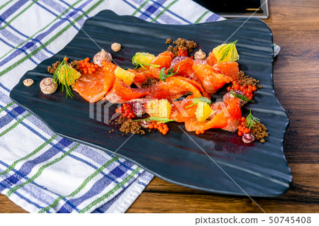 Lightly salted wild salmon with soft cheese Lightly salted wild salmon with soft cheese 50745408