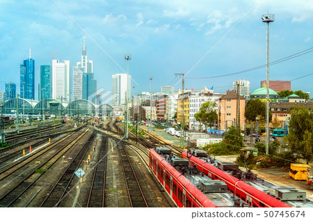 Railroad, train, urban cityscape, Frankfurt 50745674