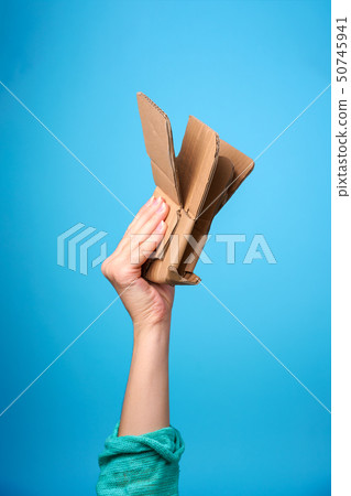 hand with crumpled cardboard. hand with crumpled cardboard. 50745941