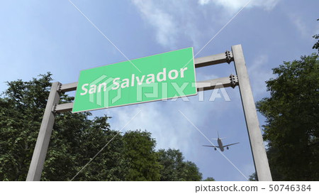 Airliner flies to San Salvador. Travelling to El Salvador conceptual 3D rendering 50746384