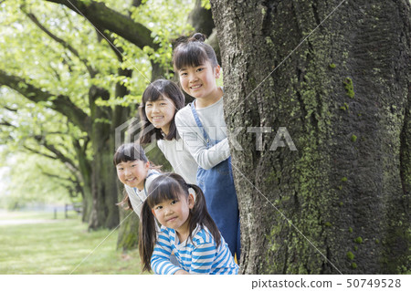 孩子們從樹後面露臉 孩子們從樹後面露臉 50749528