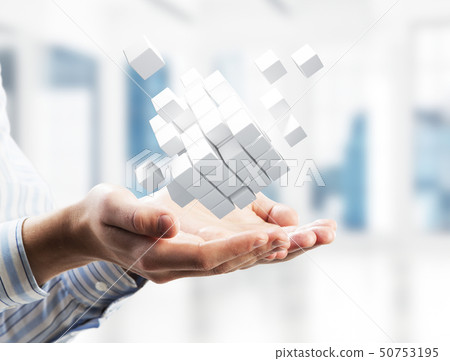 Concept of technology integration and innovation presented by cube figure. Mixed media 50753195