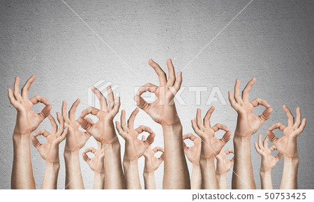 Row of man hands showing okay gesture 50753425