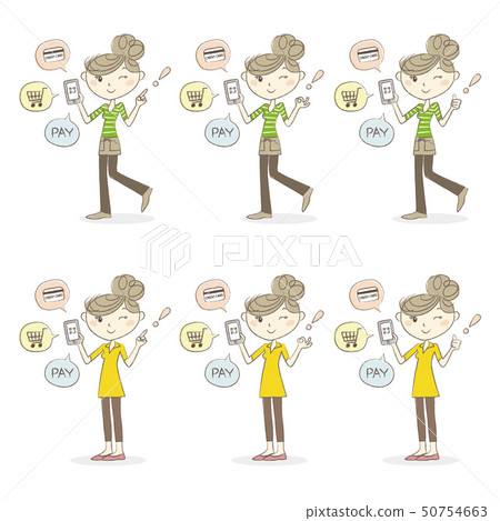 Cashless smartphone payment woman with smartphone Cashless smartphone payment woman with smartphone 50754663