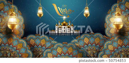 Eid mubarak blue arabesque flowers 50754853