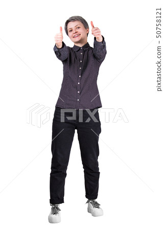 woman thumbs up gesture 50758121