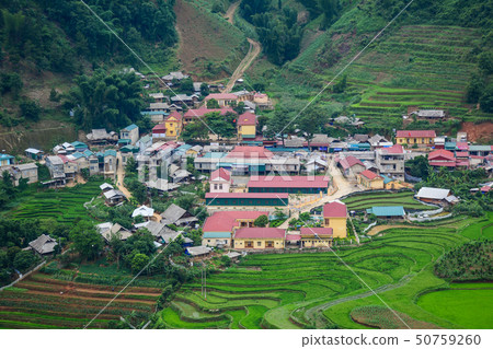 Mountain township with terraced rice field Mountain township with terraced rice field 50759260