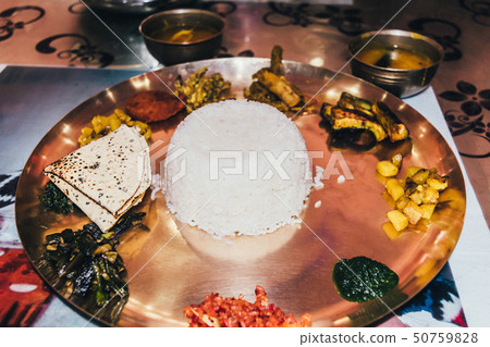 Bengali Vegetarian Traditional Thali. Side View 50759828