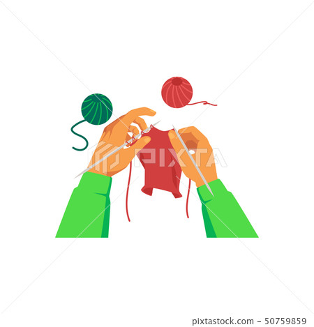 Top view on hands of person who knitting cartoon style Top view on hands of person who knitting cartoon style 50759859
