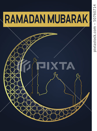 Ramadan Mubarak Greeting Card with golden crescent Ramadan Mubarak Greeting Card with golden crescent 50760714