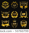 Set of gold vip monograms for graphic design on black background. 50760799
