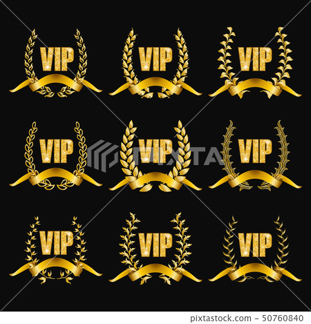Set of gold vip monograms for graphic design on black background. 50760840