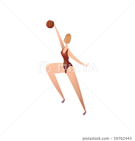 Woman basketball player jumping with the ball. Vector illustration on white background. Woman basketball player jumping with the ball. Vector illustration on white background. 50762443