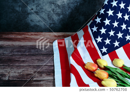 Memorial Day with American flag and flower 50762708