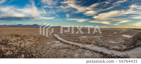 Atacama salar with track in the middle of the salt Atacama salar with track in the middle of the salt 50764435