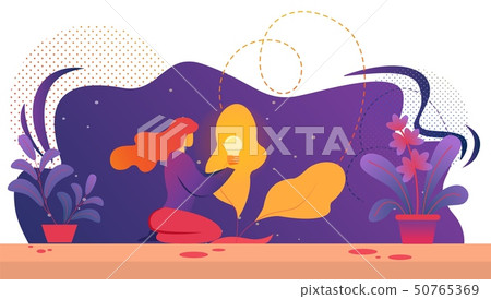 Female Character and Shining Lightbulb. New Idea 50765369