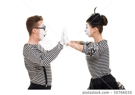 Smiling mimes in striped shirts. 50766038
