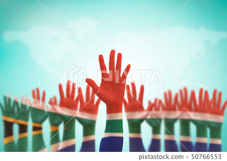South Africa national flag on leader palms isolate 50766553