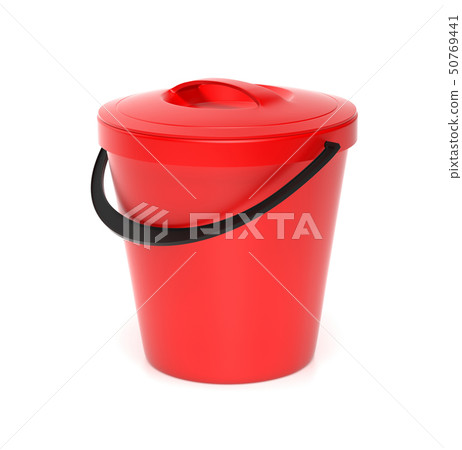 Red plastic bucket with closed lid. 3d Stock Illustration