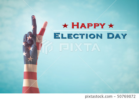 Happy election day with Isolated V shape hand sign 50769872