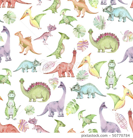 Watercolor dinosaurs pattern 50770784
