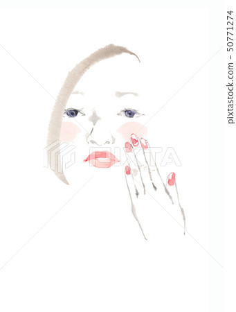 有吸引力的女性臉，粉紅色的臉頰和手 50771274