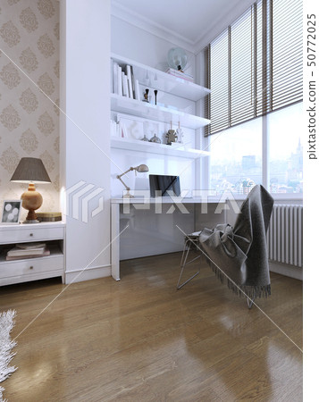 Working area with a desk and shelves in a modern 50772025