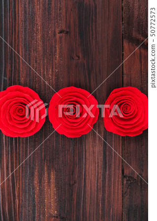 Valentine love heart card rose gift on wooden Valentine love heart card rose gift on wooden 50772573