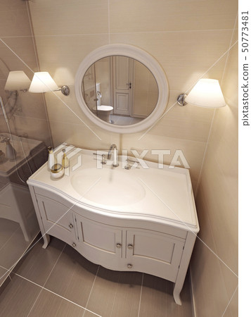 Bathroom Vanites in beige color, classic design. Bathroom Vanites in beige color, classic design. 50773481