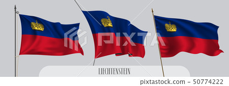 Set of Liechtenstein waving flag on isolated 50774222