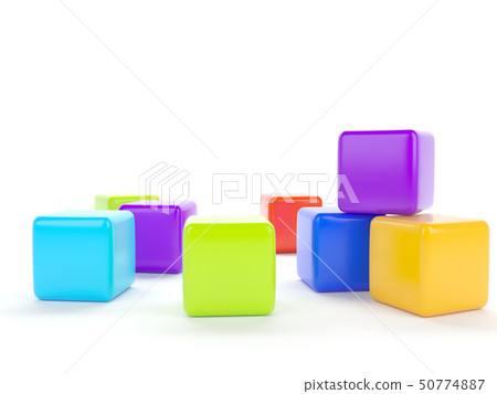 Colorful plastic cubes on a white background. 50774887