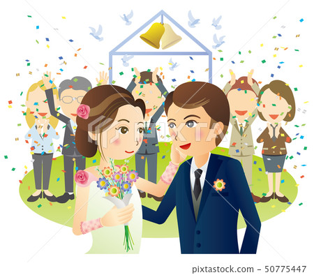 Bride and groom blessed by friends 50775447