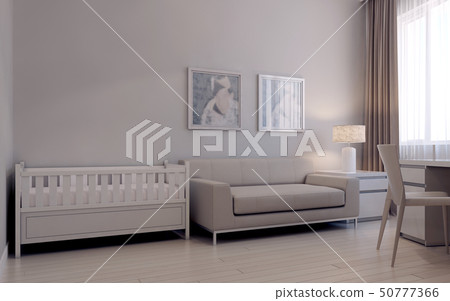Living room with infant bed 50777366