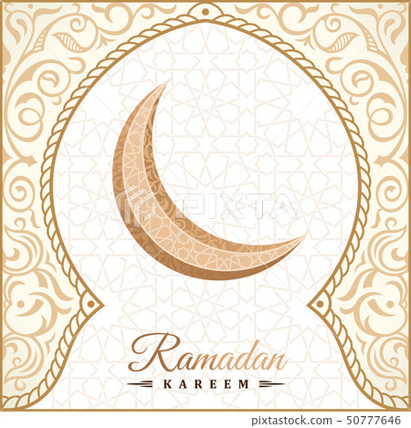 Ramadan Kareem greeting background islamic symbol crescent with arabic pattern - line calligraphy 50777646