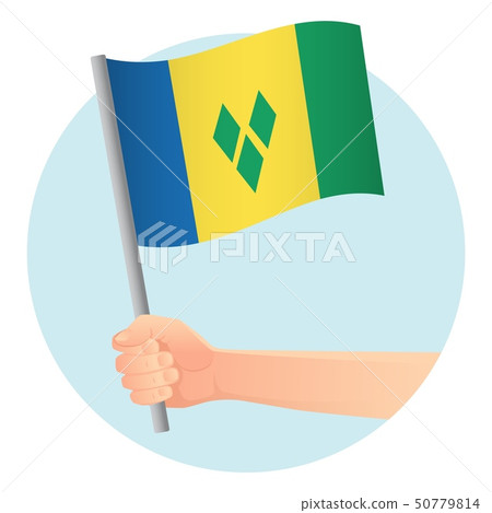 Saint Vincent and the Grenadines flag in hand 50779814