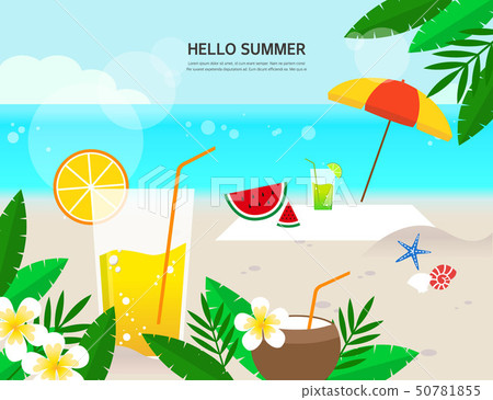 橙色西瓜Mojito椰子海灘旅行假期背景例證 橙色西瓜Mojito椰子海灘旅行假期背景例證 50781855