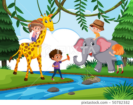Children playing with wild animal 50782382