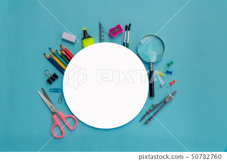 Stationary on Blue background with copy space Stationary on Blue background with copy space 50782760