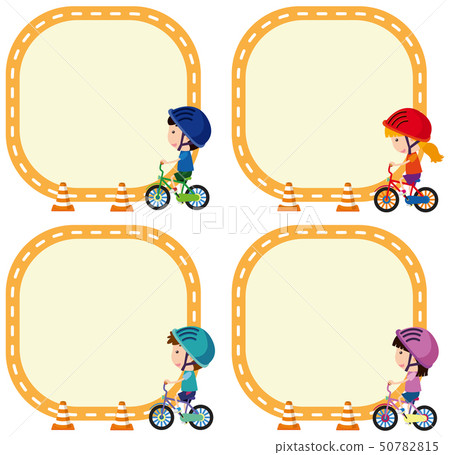 Set of children riding bicycle on note template Set of children riding bicycle on note template 50782815