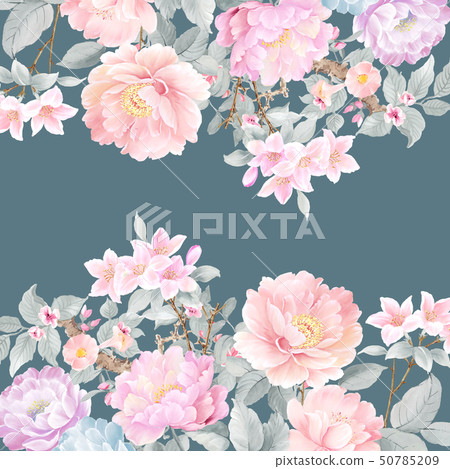 美麗的水彩玫瑰花和牡丹花 50785209