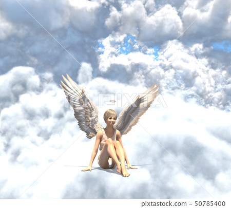 Cute angel perming3DCG in the clouds-Illustration material Cute angel perming3DCG in the clouds-Illustration material 50785400