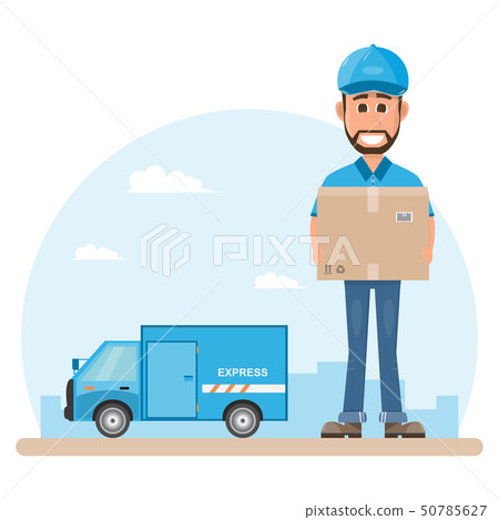 delivery man with box. Postman design isolated on 50785627