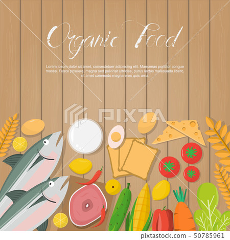 Fresh vegetables and organic food on wooden board 50785961