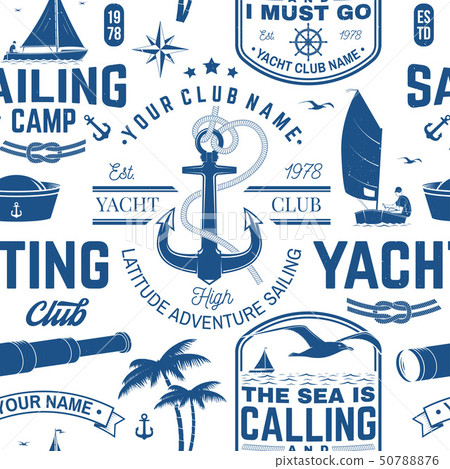 Yacht club seamless pattern or background. Vector. Concept for yachting shirt, print, stamp or tee Yacht club seamless pattern or background. Vector. Concept for yachting shirt, print, stamp or tee 50788876
