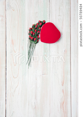 Valentine love heart box stack of rose on wood Valentine love heart box stack of rose on wood 50789484