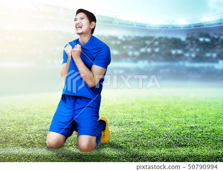 Asian football player man celebrate the goal 50790994