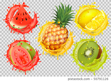Set of fruit juice splash. Watermelon, citron, 50791126