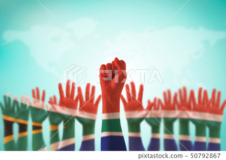 South Africa national flag on leader fist hands  50792867