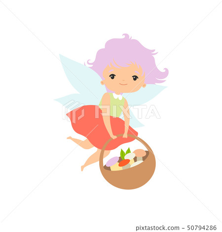 Little Forest Fairy Flying with Basket Full of... - Stock Illustration  [50794286] - PIXTA