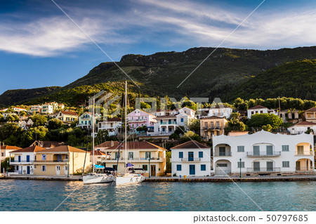 Vathy in Ithaca island, Greece, at sunset. 50797685